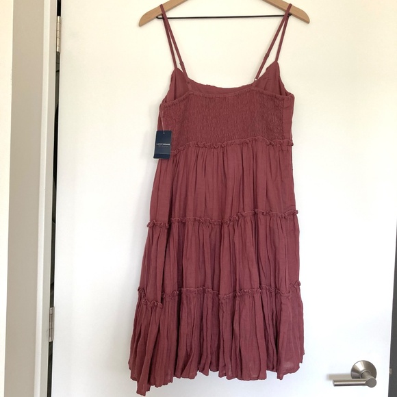 Lucky Brand Tiered Mini Dress in Burgundy - Picture 3 of 7